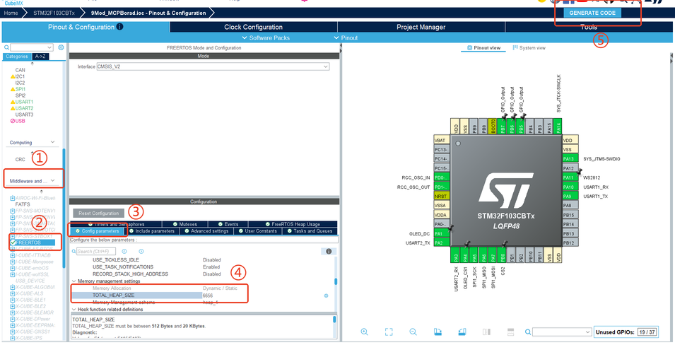 Change the FreeRTOS heap size